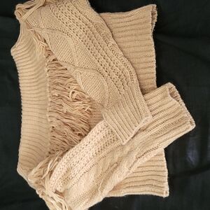 Tan cow neck sweater off shoulder